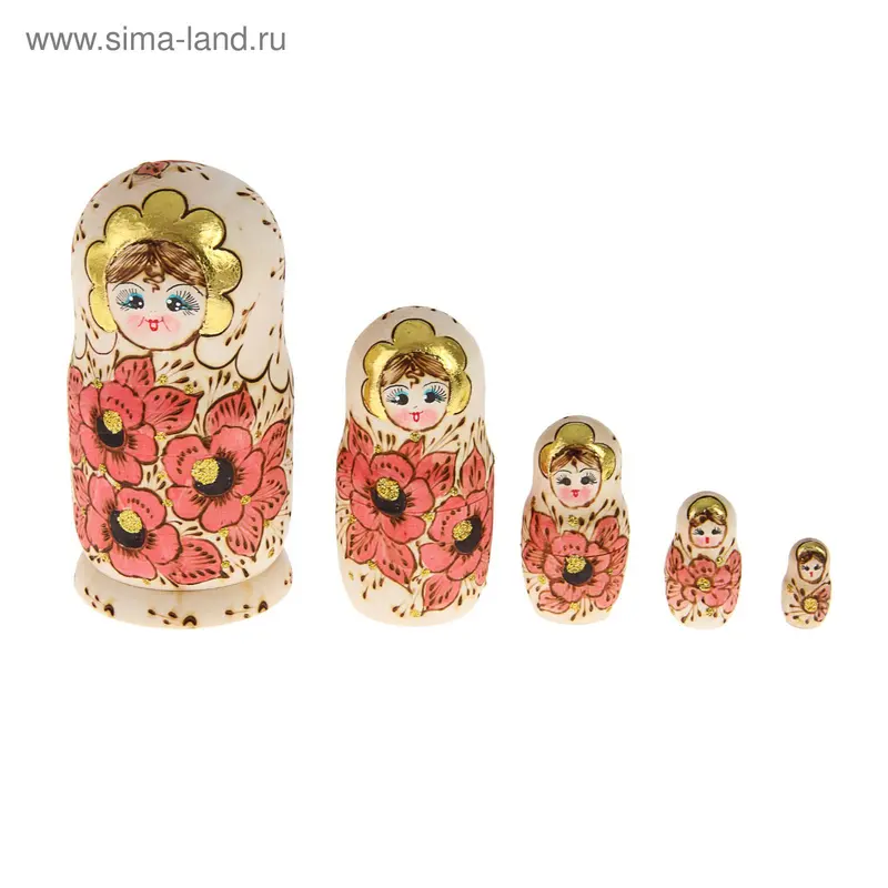 Матрешка выжигание "Розы розовые" 5 кукол