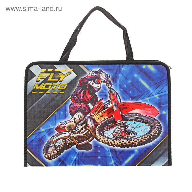 Папка для труда А4 с ручками, молния вокруг, картон ПТР-8 Moto Cross