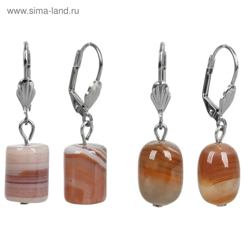 Серьги бочонки «Сердолик» форма МИКС