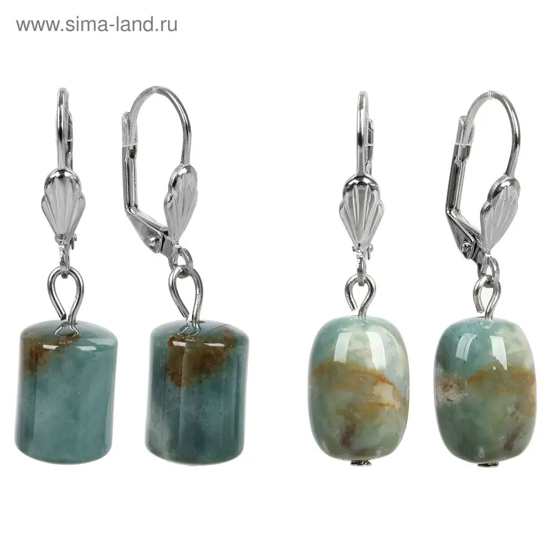 Серьги бочонки «Яшма зелёная» форма МИКС