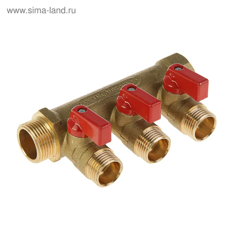 Коллектор GF, с кранами, 3/4" х 1/2" 3 выхода, никелированный