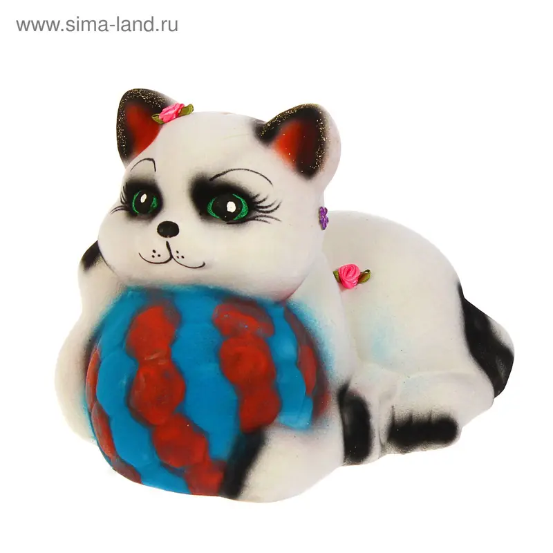 Копилка "Кот с мячом" флок, микс