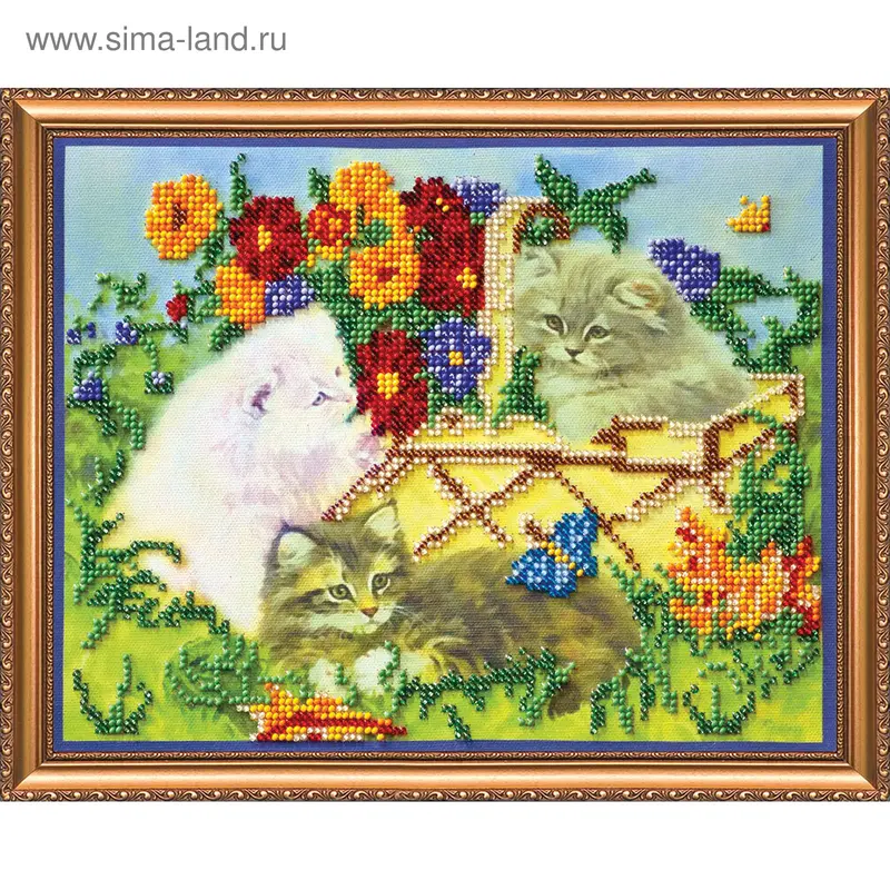 Набор для вышивки бисером на натуральном художественном холсте "Котята"