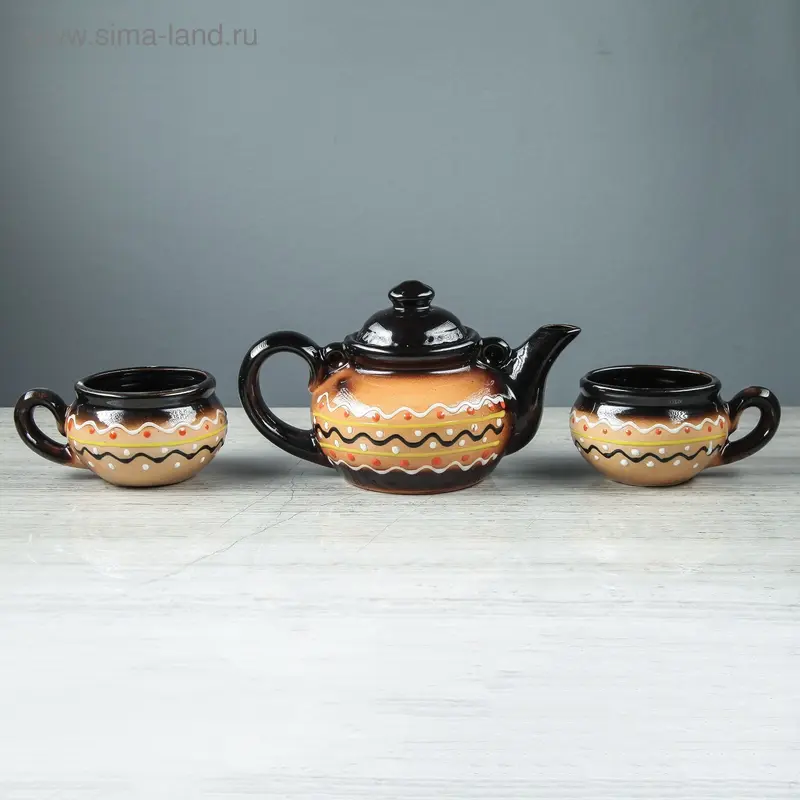Чайный набор "Славянка", 3 предмета, чайник 1 л, 2 чашки 0.35 л