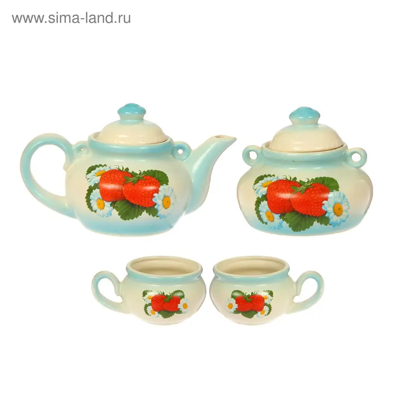 Чайный набор "Барыня" голубой, 4 предмета, 1 л/ 1 л/ 0,35 л
