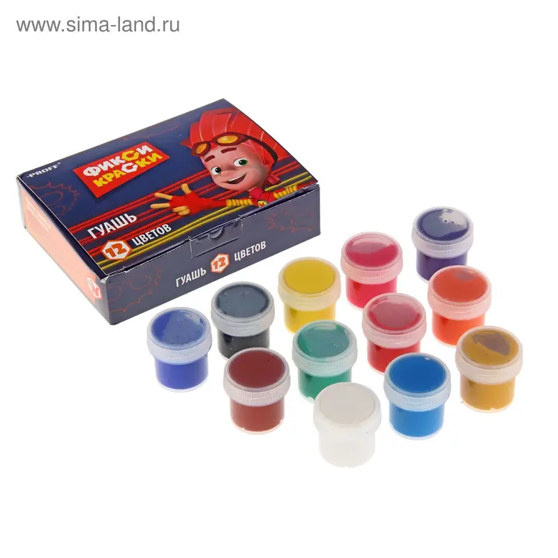 яГуашь 12цв*16мл "Фиксики" 16см3 FX16-1G12
