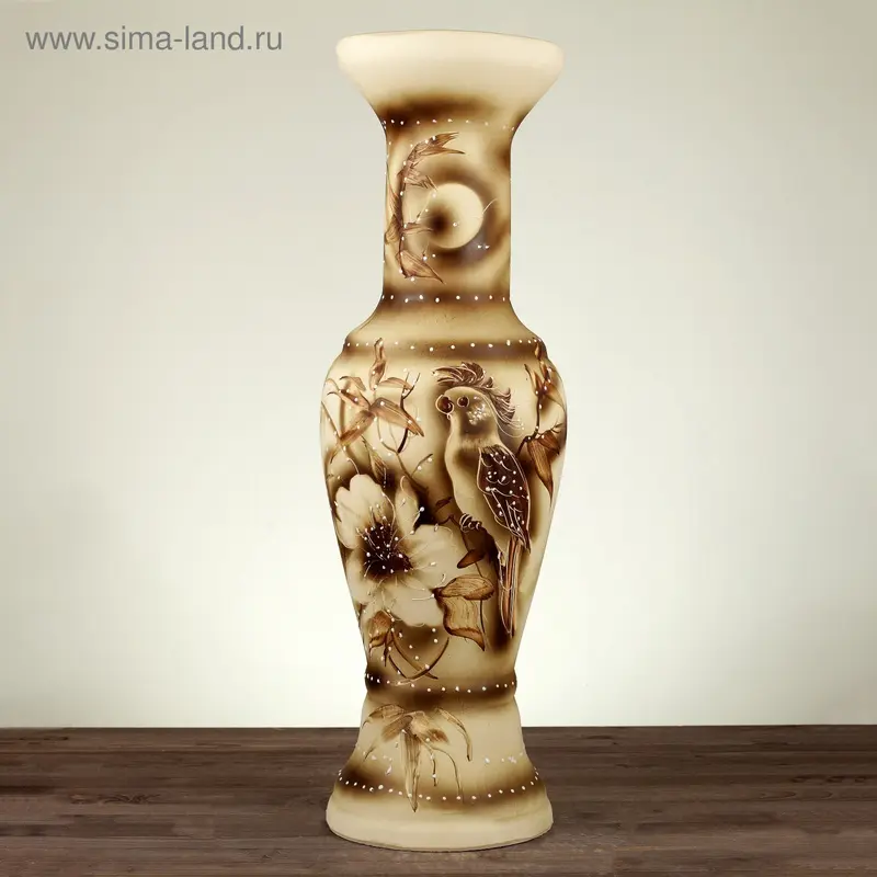 Ваза напольная "Алладин" жемчуг, попугай, коричневая