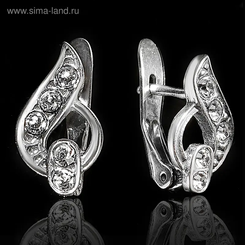 Серьги «Пламя», цвет белый в чернёном серебре