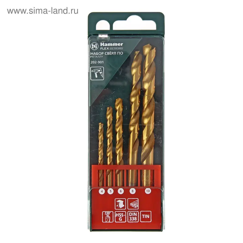 Набор сверл Hammer Flex 202-901, DR set № 1 (5pcs) 4-10 мм, металл, 5 шт