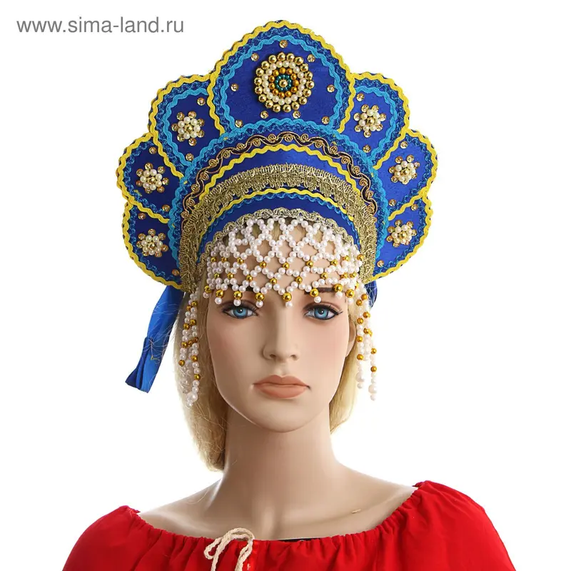 Кокошник детский "Елена" с бусинами, цвет синий, виды МИКС