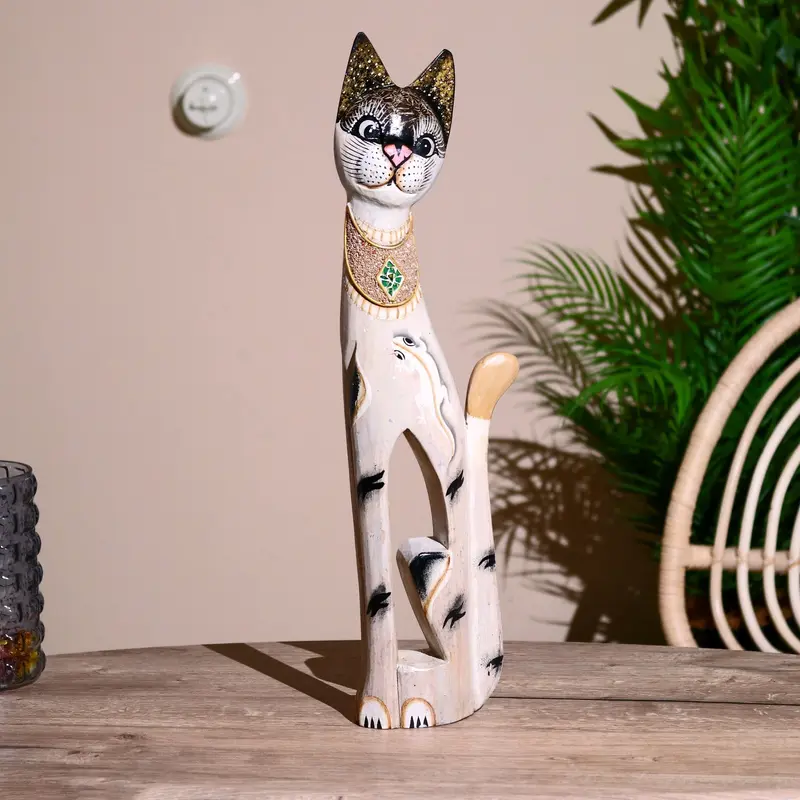 Сувенир дерево "Кошка" светлая с ящерицей 60 см