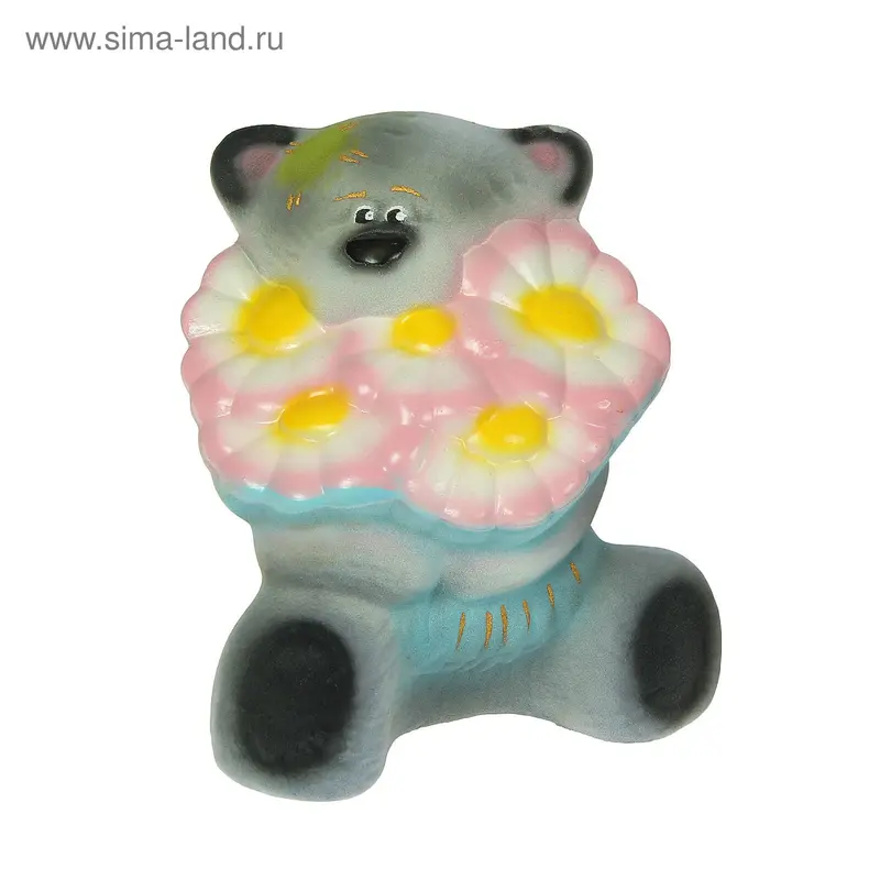 Копилка "Мишка с букетом" флок, микс