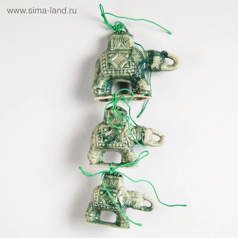 Оберег "Слоны" 3 предмета, зелёный