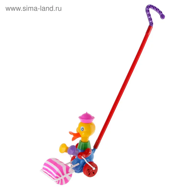 Каталка "Утка с катком", длина ручки 55,5 см, МИКС