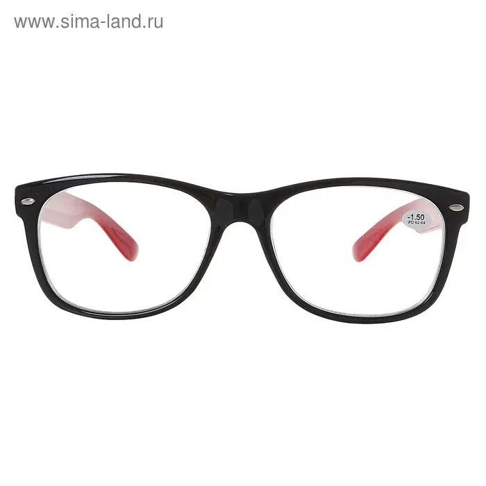 Очки "Квадратные", пластик, чёрно-красные, -1,5 дптр, 62-64 мм