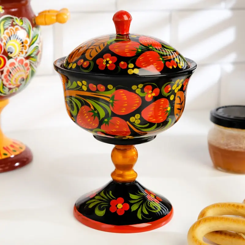 Конфетница, с крышкой, большая, хохлома