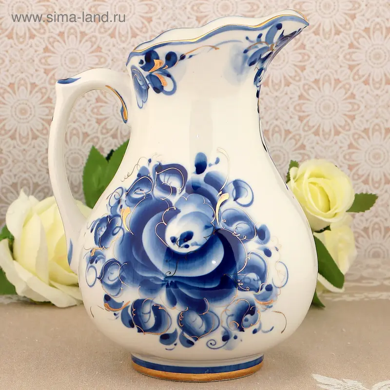 Кувшин "Водолей", 1,4л, гжель с золотом, фарфор