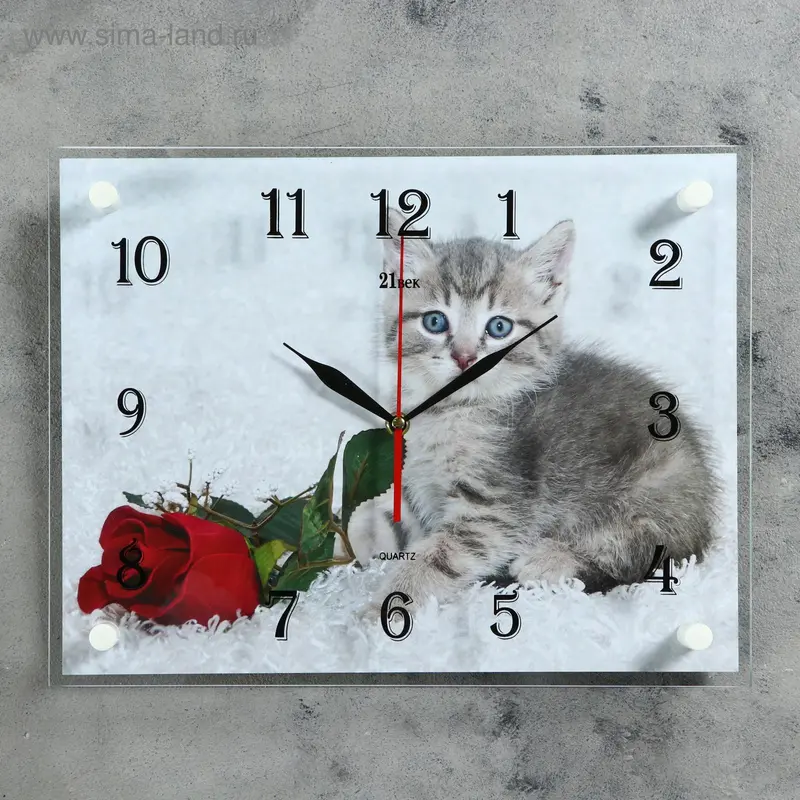 Часы настенные, интерьерные "Котенок и роза", бесшумные, 30 х 40 см