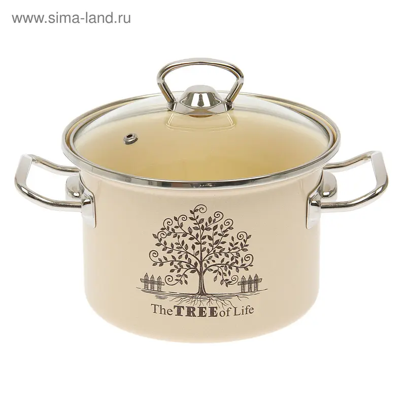 Кастрюля 2 л Tree, нержавеющий ободок, стеклянная крышка