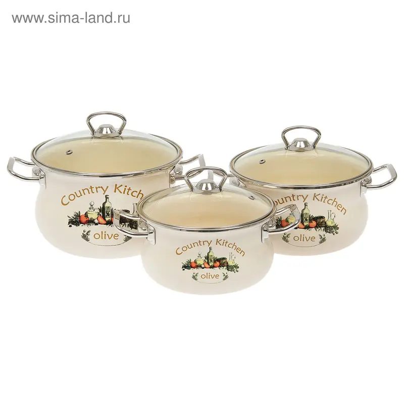 Набор кастрюль цилиндро-сферических Olive, 3 шт: 1,5 л. 2,5 л, 3,5 л