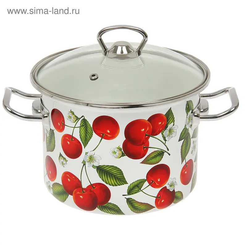 Кастрюля 3 л "Черешня", стеклянная крышка