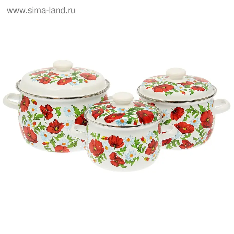 Набор кастрюль "Маковое поле", 3 шт: 2,5 л, 3,5 л, 5 л