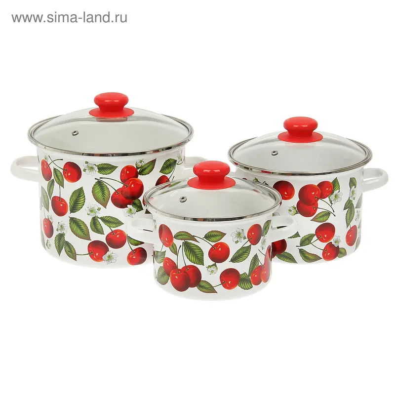 Набор кастрюль цилиндрических "Черешня", 3 шт: 2 л, 3 л, 5,5 л