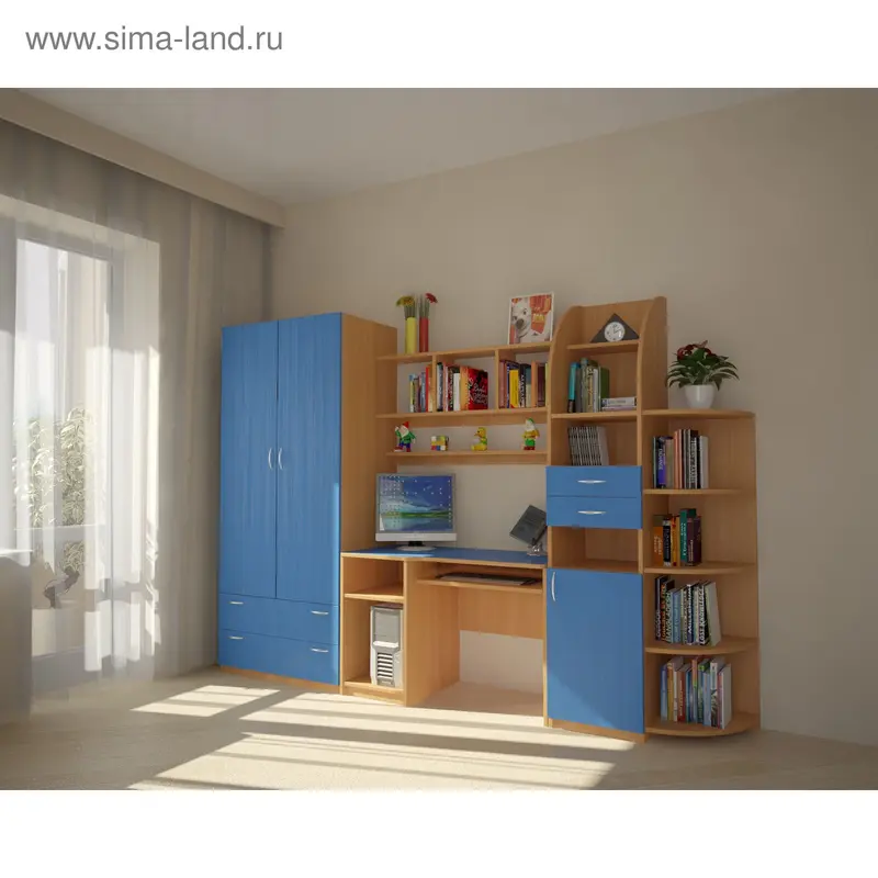 Стенка Катюша 2050х2920х580 Бук бавария+голубой