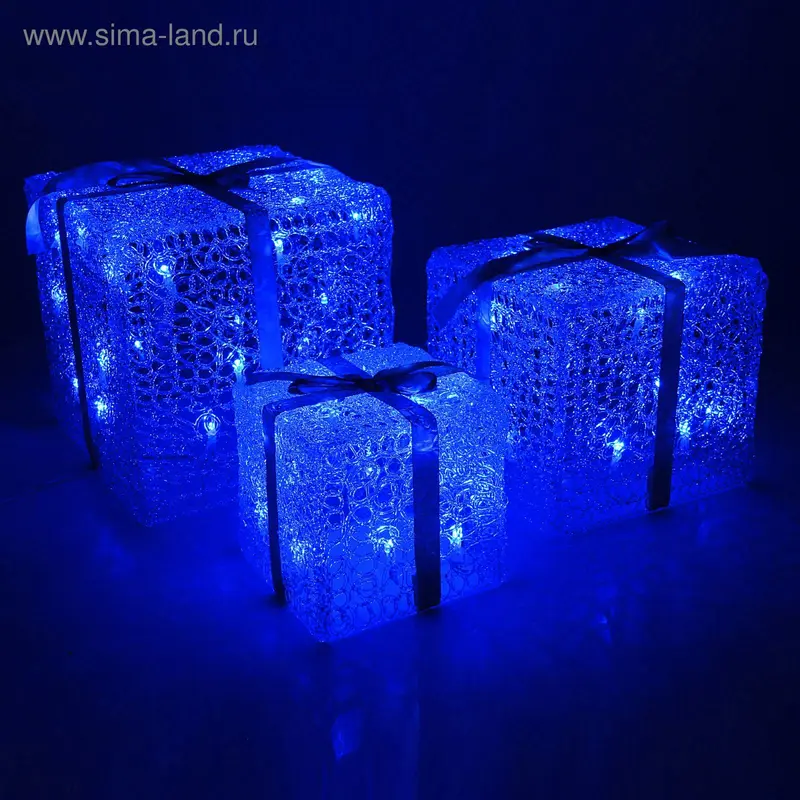 Фигура акрил. "Подарки кубы" 15х20х25 см, 54 LED, 220V, СИНИЙ