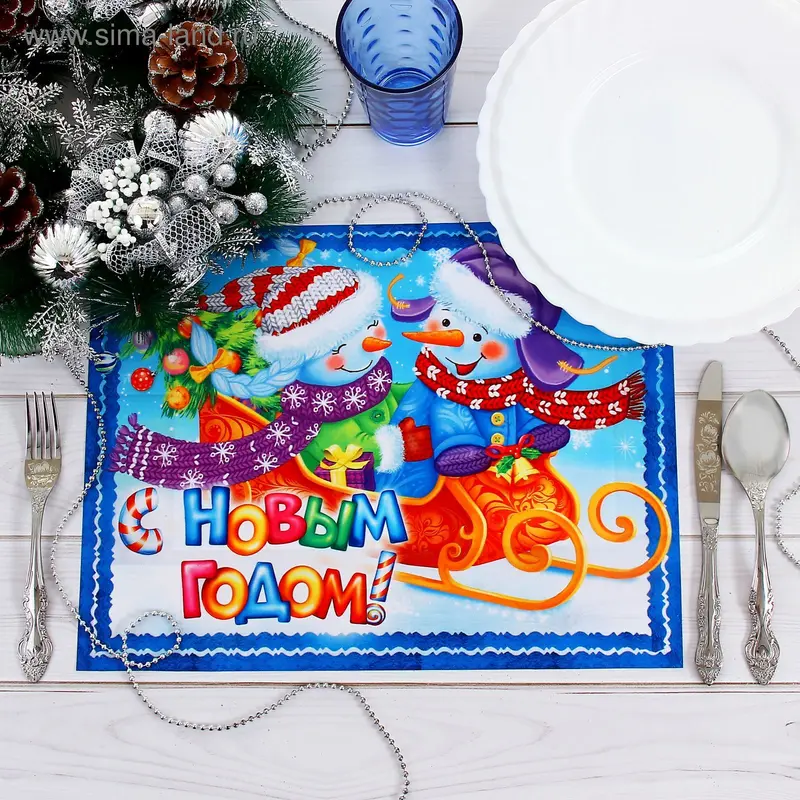 Салфетка на стол "Снеговики" 30*40 см, 100% п/э, оксфорд 420 г/м2