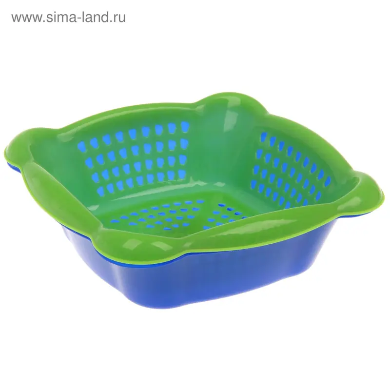 Дуршлаг с поддоном, 25×25 см, пластиковый, цвет ультрамарин