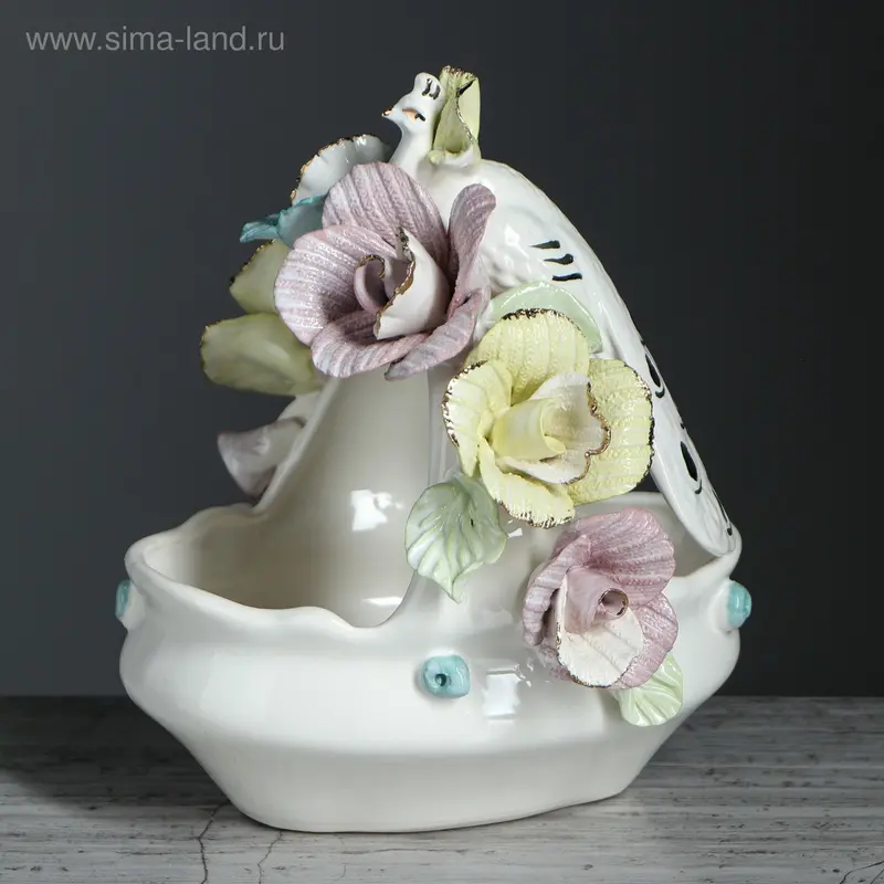 Конфетница "Эсмеральда", лепка, цветы, 14 см, микс