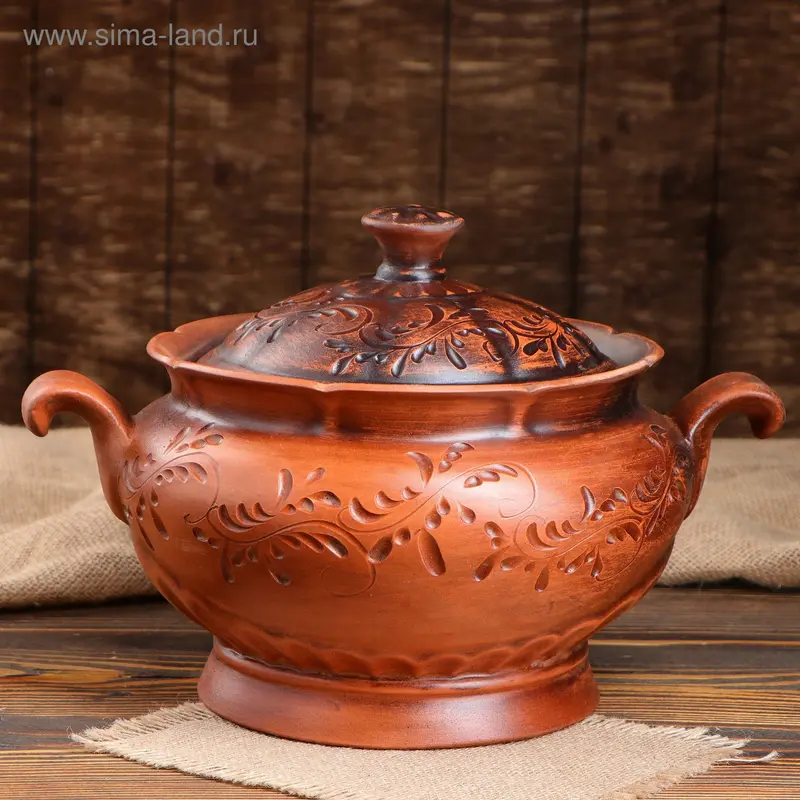 Жаровня красная глина, декор, 5 л, микс