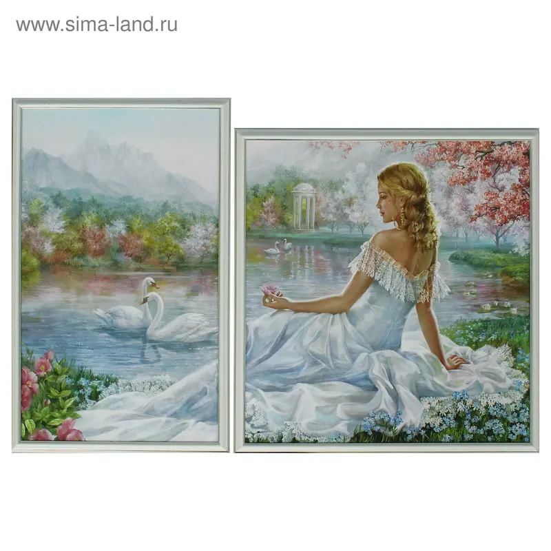 Картина модульная в раме "Девушка у пруда" 50х53см; 36х58см: 58*86см