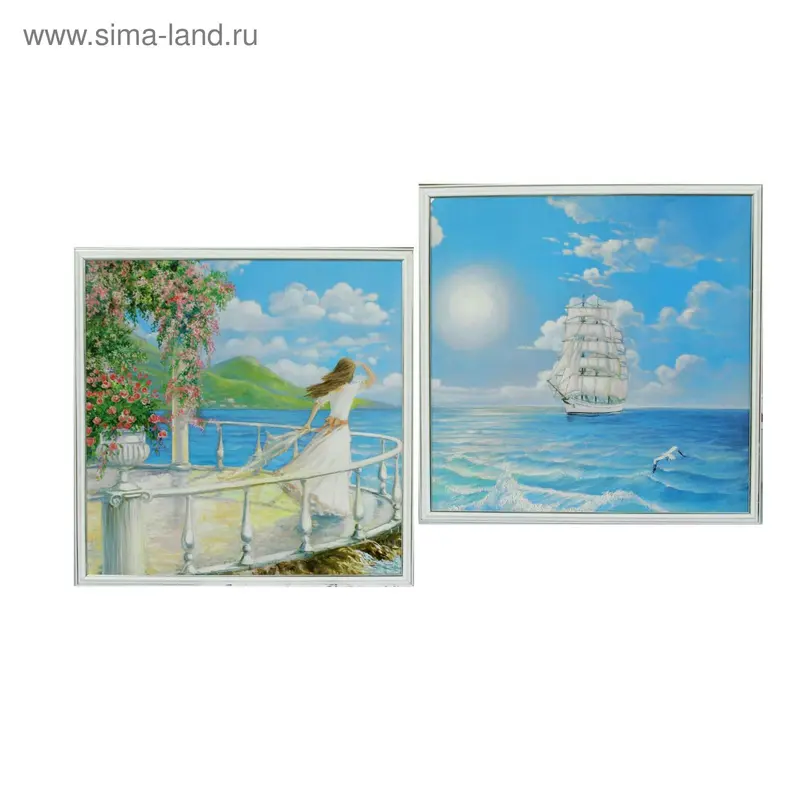 Картина модульная в раме "Дама и парусник" 2шт-53х53 см; 60*106см