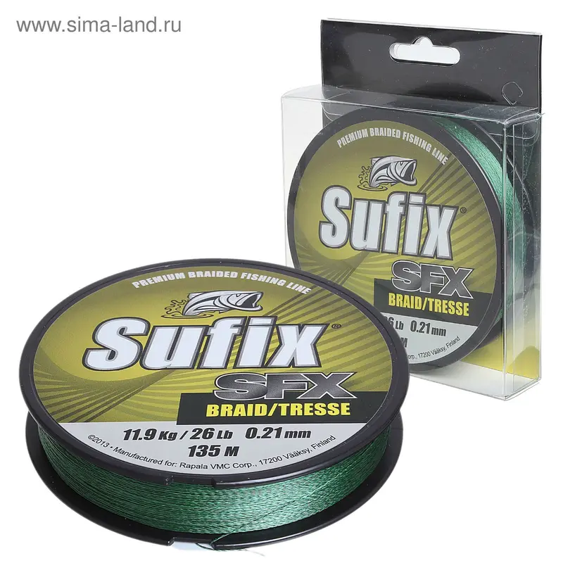 Леска плетёная Sufix SFX Braid, 135 м, 0,21 мм/11,9 кг, цвет зелёный
