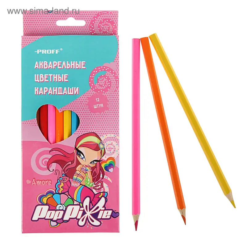 яКарандаши акварельные 12цв PopPixie, в карт/коробке с европодвесом PP16-BWCL12