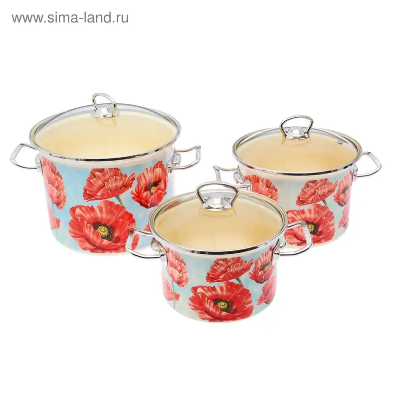 Набор кастрюль "Маки", 3 шт: 2 л, 3 л, 5,5 л