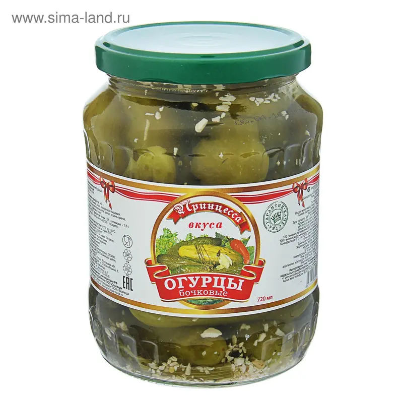 Огурцы соленые бочковые ТМ "Принцесса Вкуса", 720 мл