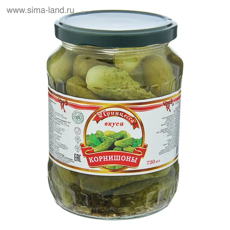 Корнишоны маринованные ТМ "Принцесса Вкуса", 720 мл