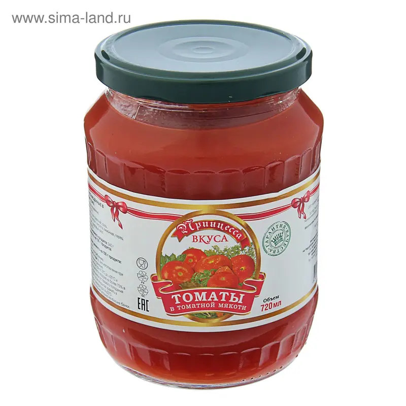 Томаты в томатной мякоти ТМ "Принцесса вкуса", 720 мл