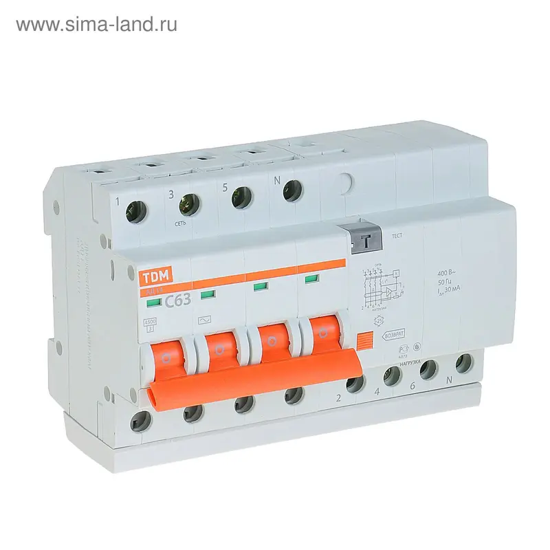 Дифференциальный автомат TDM АД14, 4п, 63 А, 30 мА, SQ0204-0045
