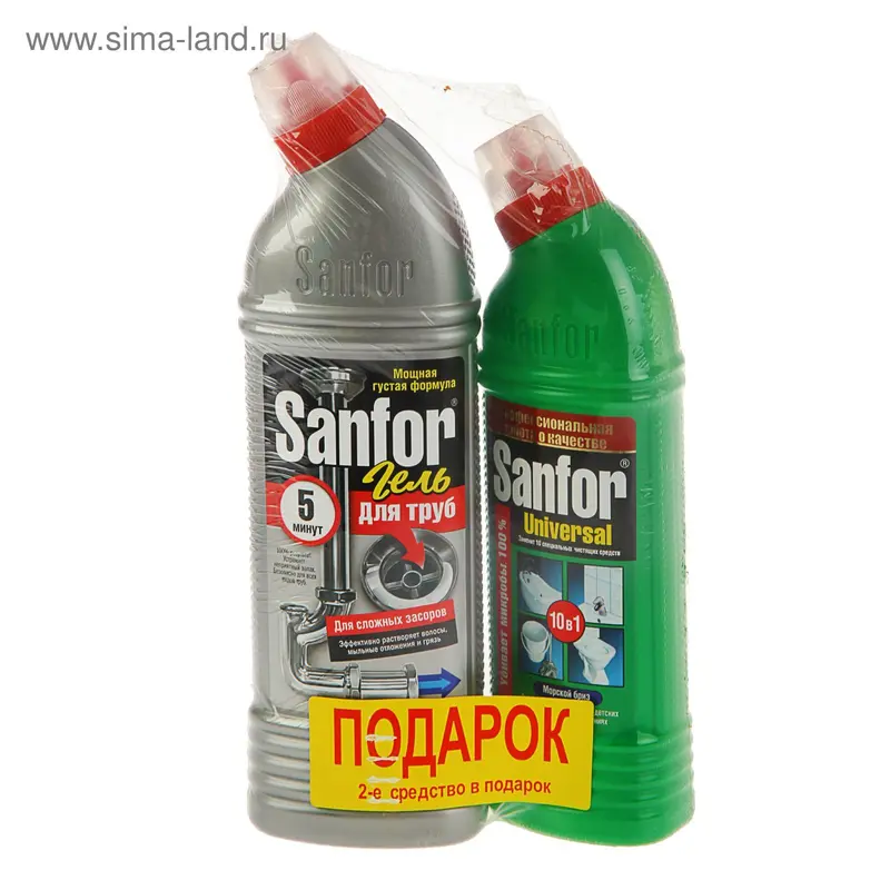 Средство Sanfor для труб 750 мл + Sanfor universal, 500 мл в подарок