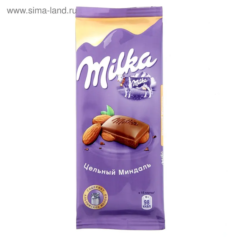 Шоколад "Milka" цельный миндаль, 90 г