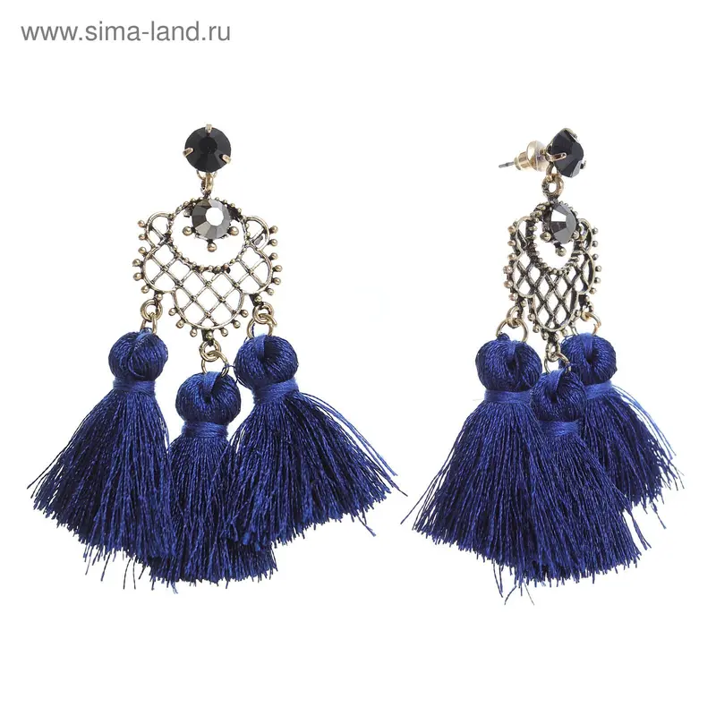 Серьги ассорти «Кисти» яркий образ, сердце, цвет синий в золоте