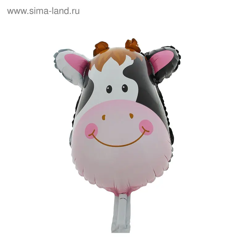 Шар фольгированный 10" "Голова быка" с клапаном, для палочки, мини
