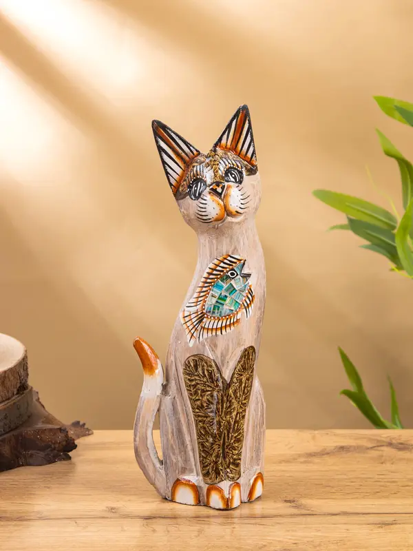 Сувенир «Кошка коричневая с белым», 30 см, дерево