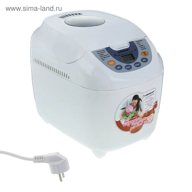 Хлебопечка Magnit RBM-1002, 720 Вт, 12 программ, выбор цвета корочки, таймер, белая