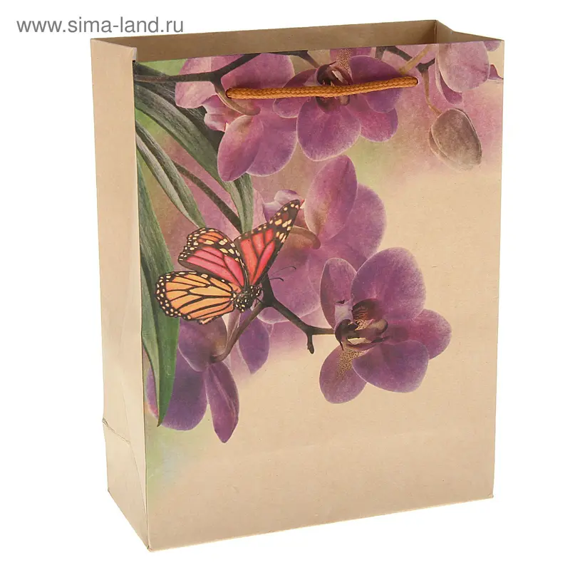 Пакет крафт "Орхидея", 19 х 25 х 8 см