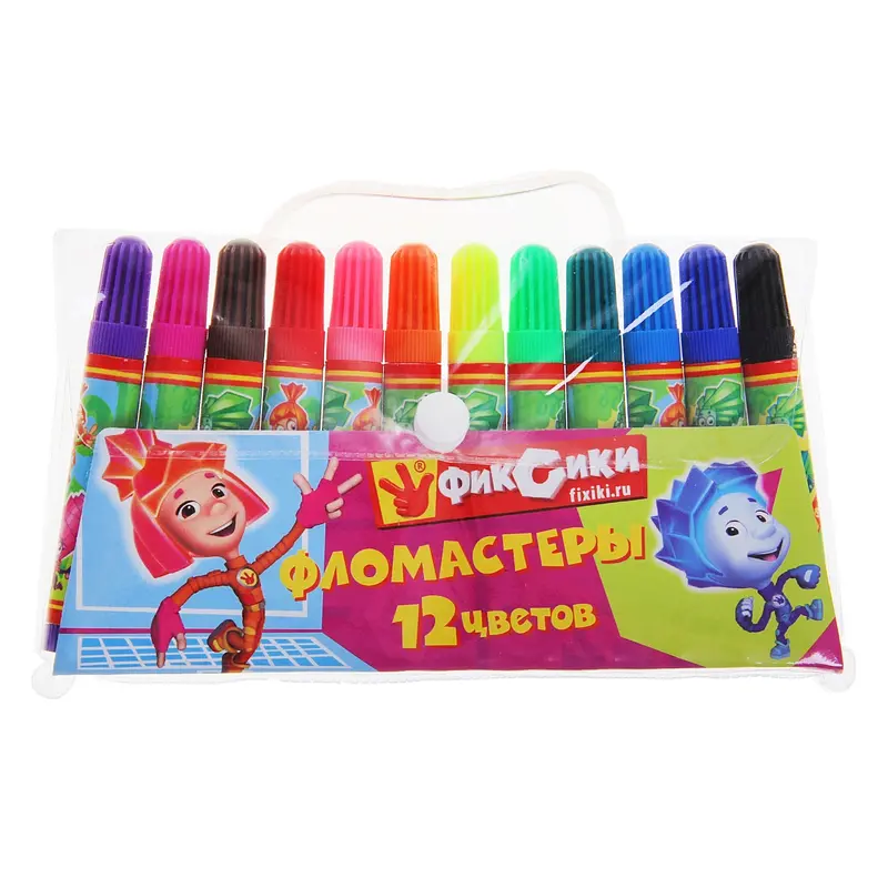 Фломастеры 12цв "Фиксики" в сумочке